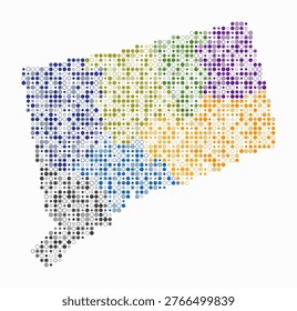 Connecticut, shape of the state build of colored cells. Digital style map of the Connecticut on white background. Small size circle blocks. Artistic vector illustration.