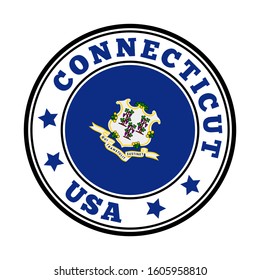 Connecticut sign. Round us state logo with flag of Connecticut. Vector illustration.