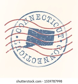 Connecticut Stamp Postal. Map Silhouette Seal. Passport Round Design. Vector Icon. Design Retro Travel.