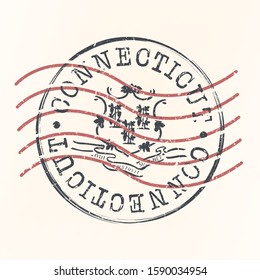 Connecticut Stamp Postal. Silhouette Seal. Passport Round Design. Vector Icon. Design Retro Travel. National Symbol.