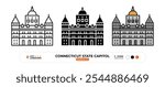 Connecticut State Capitol Line Icon.
Hartford, Us Color Symbol, Silhouette, Editable Stroke.