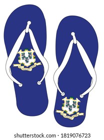 Connecticut State Flag flip flop shoe silhouette on a white background