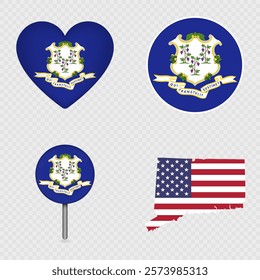 Connecticut State Flag Icons Pack. Vector illustration.