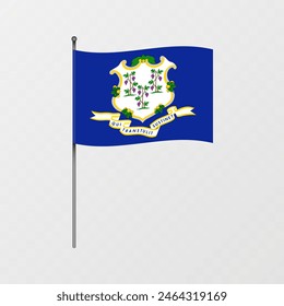 Connecticut state flag on flagpole. Vector illustration.