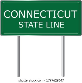Connecticut state line green road sign, US state line vector illustration