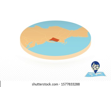 Connecticut state map designed in isometric style, orange circle map of US state Connecticut for web, infographic and more.