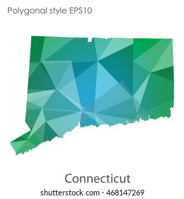 Connecticut state map in geometric polygonal style.Abstract gems triangle,modern design background. Vector illustration EPS10