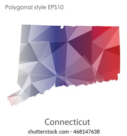 Connecticut state map in geometric polygonal style.Abstract gems triangle,modern design background. Vector illustration EPS10