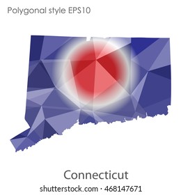 Connecticut state map in geometric polygonal style.Abstract gems triangle,modern design background. Vector illustration EPS10