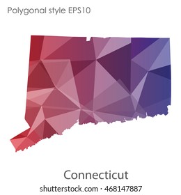 Connecticut state map in geometric polygonal style.Abstract gems triangle,modern design background. Vector illustration EPS10