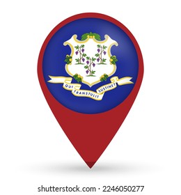 Connecticut state map pointer with shadow on white background. Vector illustration.
