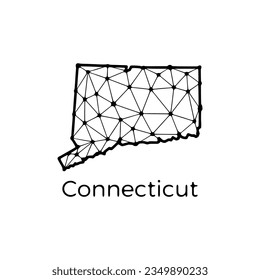 Connecticut state map polygonal illustration made of lines and dots, isolated on white background. US state low poly design