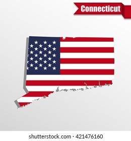 Connecticut  State map with US flag inside and ribbon