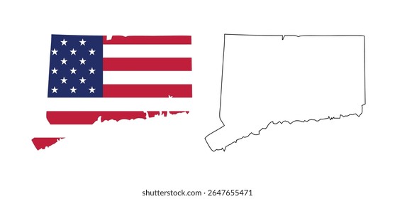 Connecticut state map with USA flat design and black outline. Patriotic and educational vector perfect for presentation, learning, or design projects.
