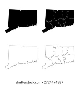 Contorno de estado de Connecticut y conjunto de mapas de relleno sólido.