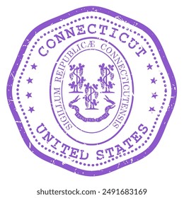 Sello del estado de Connecticut con sello, sello de viaje de EE.UU., sello postal en mal estado de Connecticut, Vector