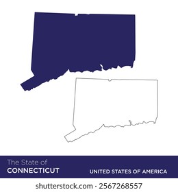Connecticut the state of USA, solid silhouette map of country area and outlined map, simple flat vector illustration for easy editing.