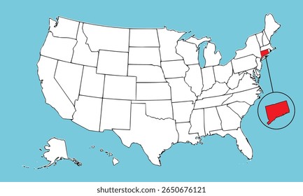 Connecticut State, USA, vector map isolated on United states map. High detailed illustration. Flat style. Vector illustration