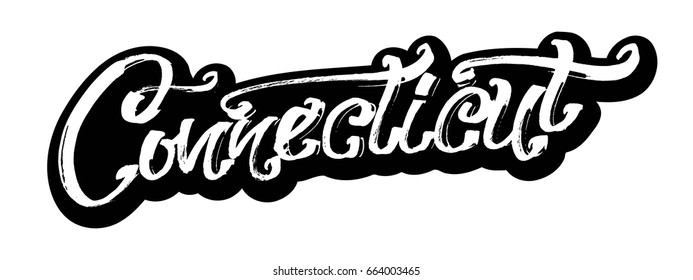 Connecticut. Sticker. Modern Calligraphy Hand Lettering for Silk Screen Printing
