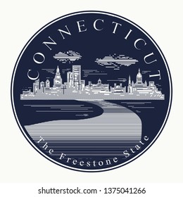 Connecticut. Tattoo and t-shirt design. Welcome to Connecticut, (USA). The freestone state slogan. Travel art concept 