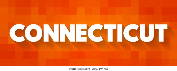 CONNECTICUT text displayed with a long shadow effect over a pixelated mosaic background. This creative graphic layout represents the American state, geographic travel, regional tourism, heritage