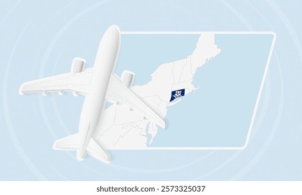 Connecticut Travel Illustration with Plane and National Flag. Ideal for travel agencies, promotional materials, or geographic content related to Connecticut.