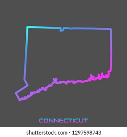 Connecticut turquoise pink fluid gradient outline map, stroke. Line style. Vector illustration