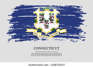 Connecticut US flag with brush stroke effect and information text poster, vector background