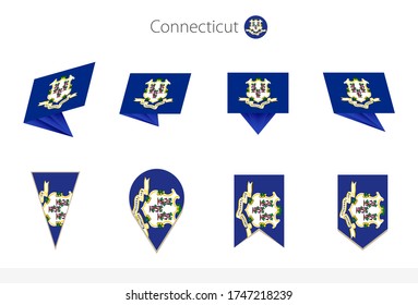 Connecticut US State flag collection, eight versions of Connecticut vector flags. Vector illustration.
