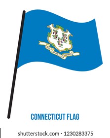 Connecticut (U.S. State) Flag Waving Vector Illustration on White Background. Flag of the United States of America.