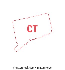 Connecticut US state map outline dotted border. Vector illustration. Two-letter state abbreviation.