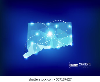 Connecticut US state map polygonal with spot lights places