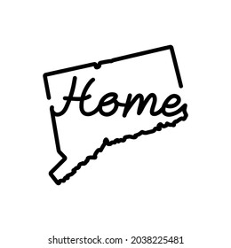 Connecticut US state outline map with the handwritten HOME word. Continuous line drawing of patriotic home sign. A love for a small homeland. Interior decoration idea. Vector illustration.