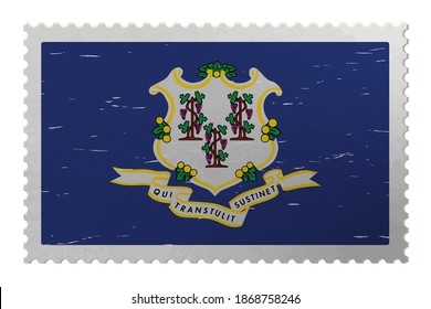 Connecticut USA flag on old postage stamp, vector