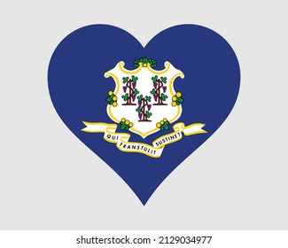 Connecticut USA Heart Flag. CT US Love Shape State Flag. Connecticut United States of America Banner Icon Sign Symbol Clipart. EPS Vector Illustration.