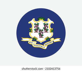 Connecticut USA Round State Flag. CT, US Circle Flag. State of Connecticut, United States of America Circular Shape Button Banner. EPS Vector Illustration.