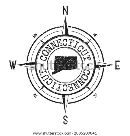 Connecticut, USA Stamp Map Compass Adventure. Illustration Travel Country Symbol. Seal Expedition Wind Rose Icon.