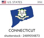 Connecticut USA state map shape with flag. Map of Connecticut in the Connecticut flag colors. Outline map filled with its flag colors. Vector illustration.