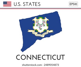 Connecticut USA state map shape with flag. Map of Connecticut in the Connecticut flag colors. Outline map filled with its flag colors. Vector illustration.