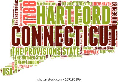 Connecticut USA State map tag cloud illustration