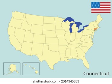 connecticut, usa states colorful map, vector illustration 