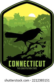 Connecticut vector label with American Robin