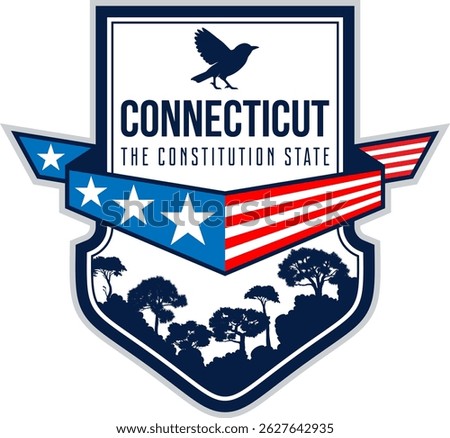 Connecticut vector label with american robin