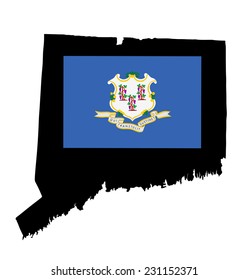 Connecticut vector map and flag isolated on white background. High detailed silhouette illustration.  Original Connnecticut state flag isolated vector in official colors and proportion correctly.