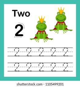 Connecting dot and printable numbers exercise with lovely cartoon for preschool and kindergarten kids illustration, vector