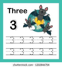 Connecting dot and printable numbers exercise with lovely cartoon for preschool and kindergarten kids illustration, vector