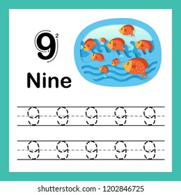 Connecting dot and printable numbers exercise with lovely cartoon for preschool and kindergarten kids illustration, vector