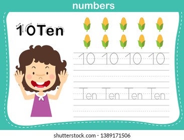 Connecting dot and printable numbers exercise for preschool and kindergarten kids illustration, vector