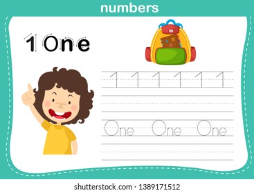 Connecting dot and printable numbers exercise for preschool and kindergarten kids illustration, vector