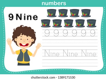Connecting dot and printable numbers exercise for preschool and kindergarten kids illustration, vector